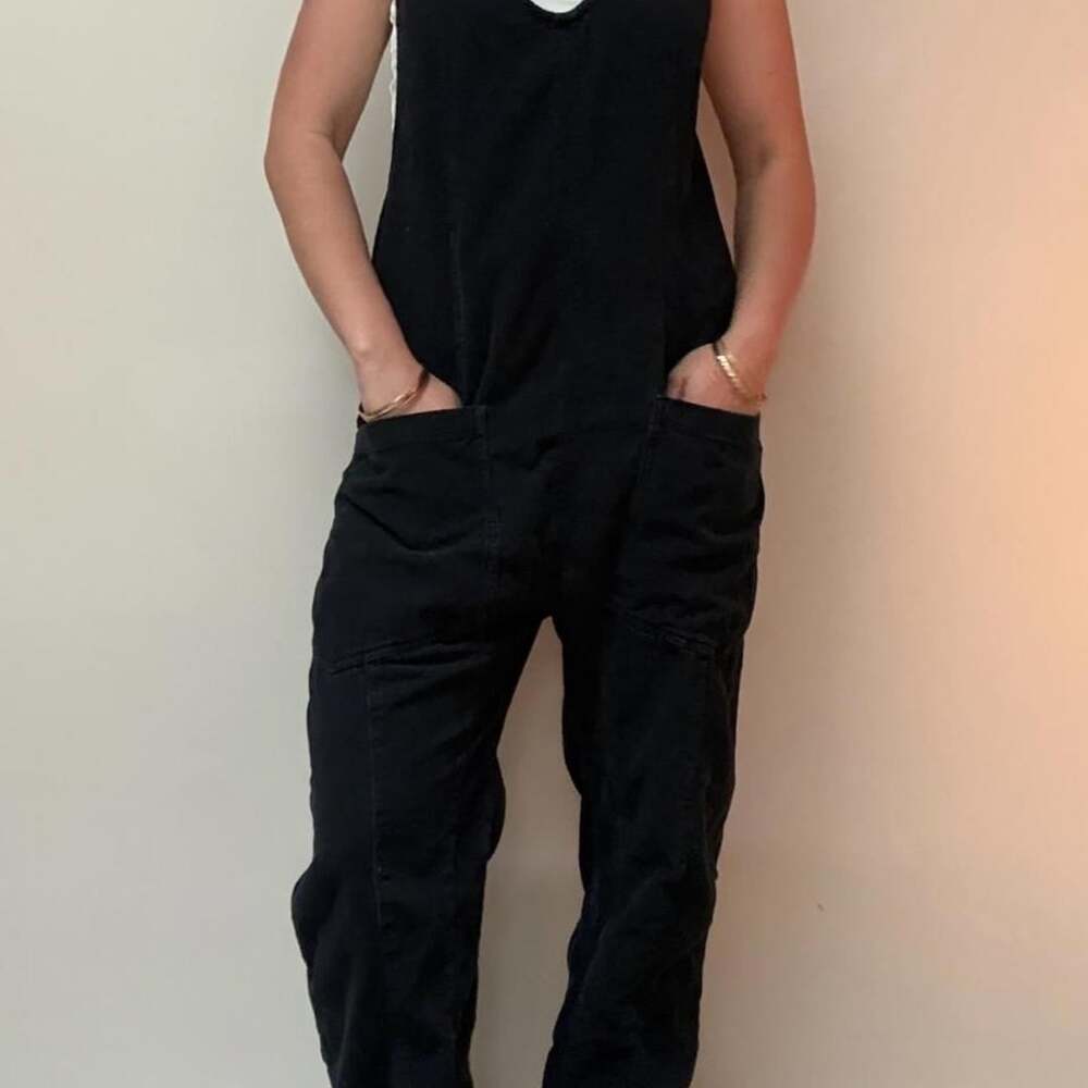 We The Free High Roller Jumpsuit Size S Black Corduroy Overalls